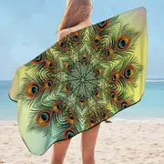 Peacock Feathers Mandala Microfiber Beach Towel