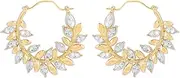 Crystal Leaf Earrings for Women Rhinestone Crawler Leaf Hoop Earrings Cubic Zirconia Olive Branch Earrings for Women Wedding Party Jewelry Gifts