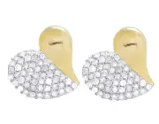 Ladies 10K Yellow Gold Real Diamond Prong Heart Love Studs Earrings 2/5 CT 12MM