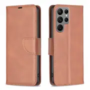 For Samsung Galaxy S25 Ultra Case, Lambskin Textured PU Leather Wallet Cover, Brown