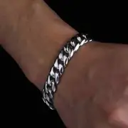 Men's Bracelet Miami Cuban Link Chain 7.25" x 7mm 18k White Gold Plated Titanium