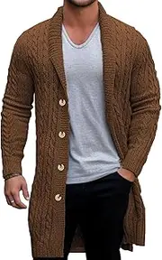 [SWJGLITTR] Men's Stand Collar Sweater Cardigan Full Zip Up Knitted Cardigans Ribbed Knitted Jackets for Men, Brown, Large