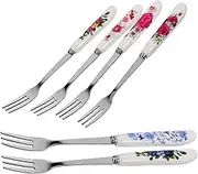 Luxshiny 6Pcs Dessert Fork with Ceramic Handles Multi Functional Small Fruit Forks for Cake and Appetizer Elegant Party Cutlery for Home Kitchen Use