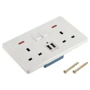 Dual UK Socket Switched Multi Power Outlet Dual USB White 250V 13A 146x88mm