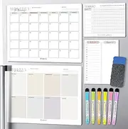 BIROYAL 4 Pack Magnetic Fridge Calendar - Dry Erase Whiteboard Calendar for Refrigerator - Magnetic Monthly & Weekly Planner with 6 Markers, Eraser, to Do List & Shopping List - 42x32cm