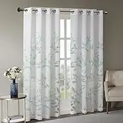 Madison Park Cecily Semi Sheer Single Panel Window Curtain Burnout Botanical Print, Easy to Hang, Fits up to 1.25" Diameter Rod, 50x84, Leaves Aqua