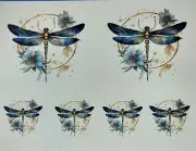Water Slide Decals Blue Dragonfly In Gold Circle For Ceramics And Crafts
