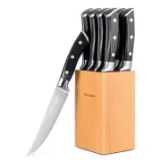 Steak Knives Set of 8, Non Serrated Steak Knives with Block, 5 inch German St...