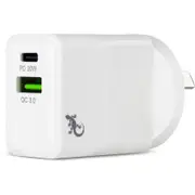 Gecko 20W PD Dual USB-C & QC3.0A Wall Charger White