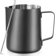 Frothing Milk Pitcher, 12 oz/350 ml Stainless Steel 11.8 Ounces, Black