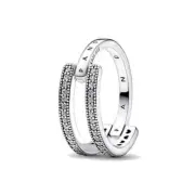 Pandora 192779C01-54 Signature Logo & Pavé Double Band Ring - Sterling Silver, S
