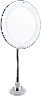 FRCOLOR LED Makeup Mirror 360 Degree Rotating 10X Magnifying Cosmetic Mirror with Suction Cup Stand LED Light for Desk Table Bathroom Silver
