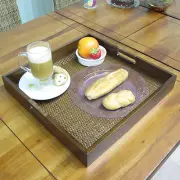 Wood Wicker Rattan Fruit Food Square Serving Tray 15.75" x 15.75"