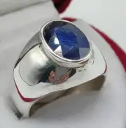 Natural Blue Sapphire Stone Ring Elegant Sapphire Band Ring Silver 925 Gift Ring