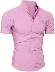 [N\P] NP Men Buttons Down Shirt Short Sleeve Lapel Pink