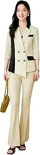 [Generic] Women Suits Sets Patchwork Double Breasted Blazer and Flare Pants Slim Pants Suit Formal Office Lady Outfits 2 PES
