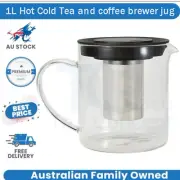 NEW 1L Hot Cold Tea and Coffee Brewer Jug Removable Infuser Borosilicate Glass