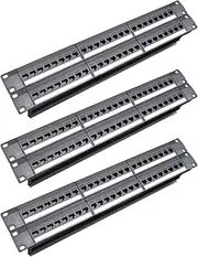 Pasotim 3X 19Inch 1U Cabinet Rack Pass-Through 24 Port CAT6 Panel RJ45 Cable Adapter Modular