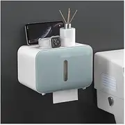 Tissue Box Wall Mounted Tissue Storage Box Punch-Free Toilet Paper Holder Box with Shelf and Drawer for Bathroom, Bedroom, Kitchen Boxes of Tissues(Blue)