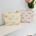 Pink Plaid Make Up Bag Chic Bow Pencil Case Sweet Cosmetic Bag