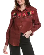 FARM RIO Beaded Fringe Linen Shirt