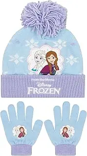 [Disney] Frozen Children's Winter Hat, Frozen Gloves and Hat Set, Anna Un Elsa Hat Set, One Size, Blue, blue, One Size