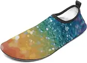 [BTCOWZRV] Water Shoes for Women Men Rainbow Glitter Background Water Sports Shoes Slip-on Breathable Lightweight Athletic Aqua Sock