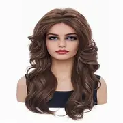 Rugelyss Vintage Wigs Brown Mixed Wig for Women Lady Layered Synthetic Full Wigs for 60s 70s 80s Cosplay Costume Disco Hair Wig Carnival Wigs