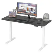 Advwin Standing Desk Electric Ergonomic Adjustable Height Sit Stand up Desk 140cm Black Splice Board Table Top+White Frame