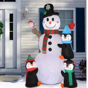 Christmas 6FT Inflatable Snowman w Penguins Gift Box Blowup Decoration LED