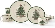 [Spode] Christmas Tree 12-Piece Dinnerware Set (Service for 4) - Festive Holiday Tableware Collection with Plates and Mugs - Fine Earthenware Christmas Dinnerware - Microwave & Dishwasher Safe