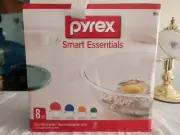 Pyrex Smart Essentials 8-Piece Glass Mixing Bowls & Lids New in Box