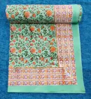 New Indian Kantha Hand Block Print Bedspread Floral Art Design King Size Blanket