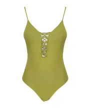 braided-detail cut-out swimsuit XS green