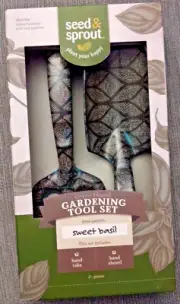 Seed and Sprout Gardening Tool Kit Hand Rake and Shovel Sweet Basil New in Box