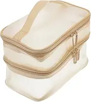 LIFKOME Transparent Cosmetic Organizer Bag Dual Mesh Toiletry Pouch for Women Portable Travel Makeup Storage Design for Easy Access to