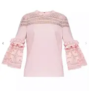 NWT$298 Ted Baker Poppyy Lace trim pink blouse, top, 0 equivalent to size 2, XS