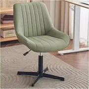 Office Desks Chair Armless Criss Cross No Wheels Vanity Chair PU-Padded Comfy Mid-Back Ergonomic Computer Chair Comfortable Adjustable Swivel Task Chair(Green)