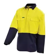 Hi Vis 2-Tone Closed Front Dual Weight Long Sleeve Yellow & Navy WELDERS Shir...