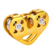 (Gold)30KN Dual Pulley Zip Line Rescue Cable Trolley Outdoor Rock Climbing HG