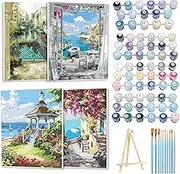 Ninonly 4 Pack Paint by Numbers Framed Canvas, DIY Arts and Crafts for Adults Beginner with Wooden Easel, Paint Brushes, Acrylic Paint Set for Home Wall Decor, 9 * 12 Inch
