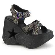 Demonia DYNAMITE-02 5" Star Cutout Platform Wedge Ankle Strap Sandal, Black, 10