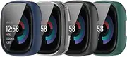 Protective Case Intended for Fitbit Versa 4/Sense 2 Screen Protector Cover, Tempered Glass Screen + All-Round PC Protector Case Set for Women Men (4 Pack)