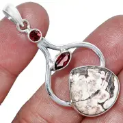Rosetta Picture Jasper & Garnet 925 Sterling Silver Pendant Jewelry P-1187