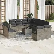 Patio Sets 12 Piece Garden Sofa Set with Cushions Grey Poly Rattan
