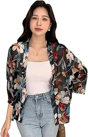 [TOPLOT] Women's Front Open Floral Printed Shrug Top Regular Fit