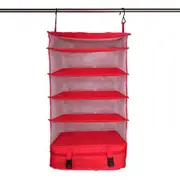 Outdoor Travel Suitcase Storage Bag, Five-Layer Hanging Bag Storage Bag Home Foldable Mesh Storage Bag (Red)