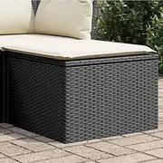 Garden Stool with Cushion Black 55x55x37 cm Poly Rattan, Outdoor Patio Storage Ottoman, Waterproof Cube Bench Footstool, Durable Wicker Furniture with Removable Washable Cushion Cover