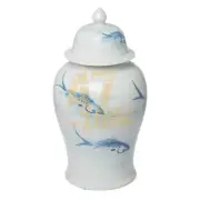 Porcelain Koi Ginger Jar Tall Blue White Indoor Outdoor Tabletop Home Decor