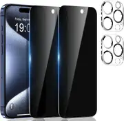 [2-Pack] PRIVACY Tempered Glass Screen Protector for iPhone 15 Pro (6.1") With 2-Pack Camera Lens Protector